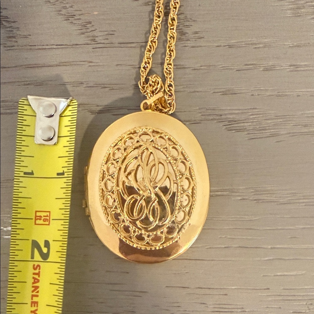 Intricate Medallion Gold Oval Locket Necklace with rope chain 14 inches - Picture 7 of 12
